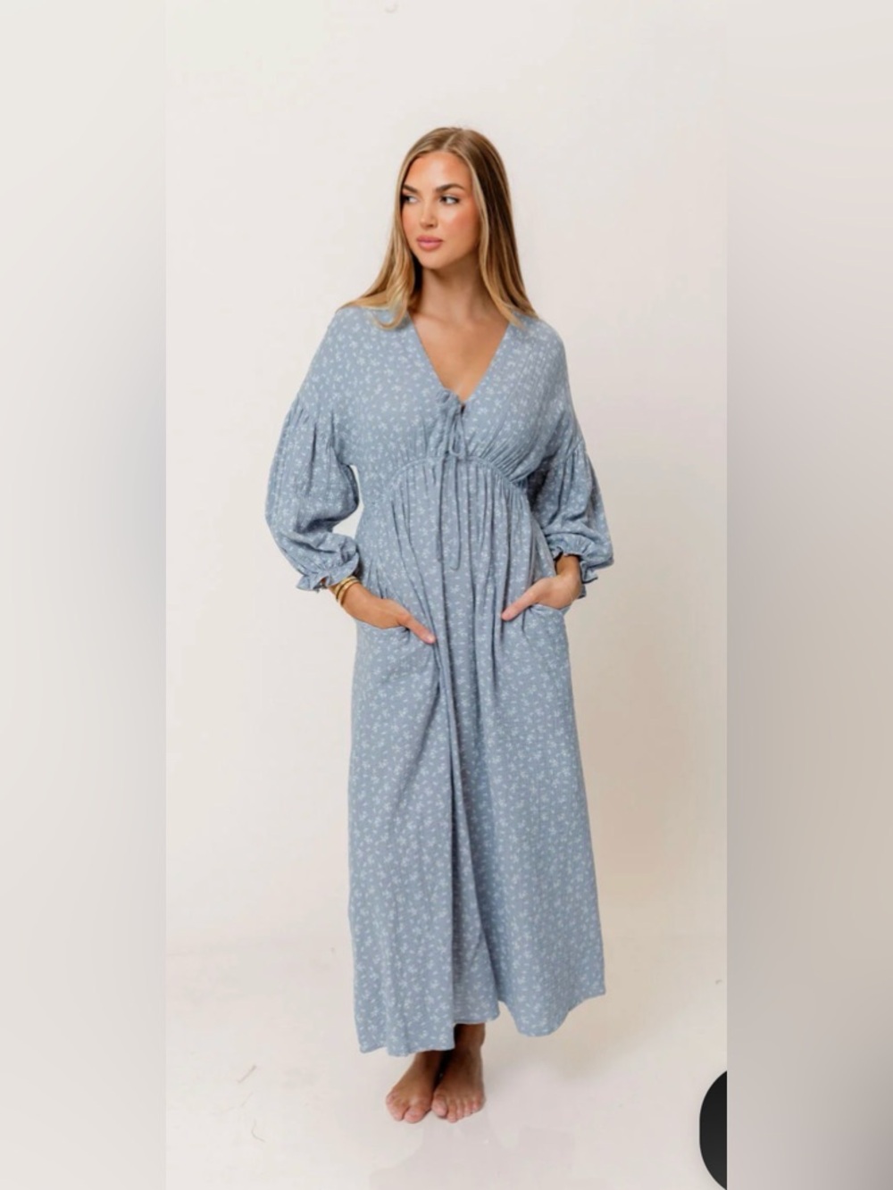 Bohemian V-Neck Midi Dress with Tie in Charcoal